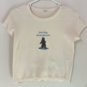 Brandy Melville Cream Tee with Bear Design